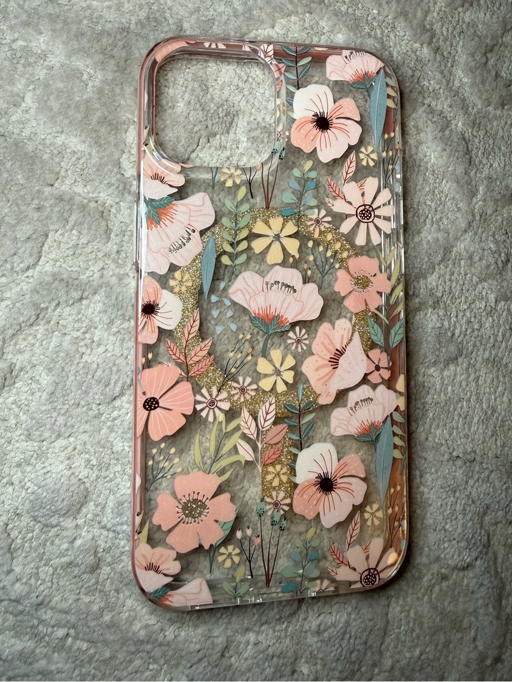 iPhone 14/15 Floral Clear Phone Case with Pink Flower Pattern